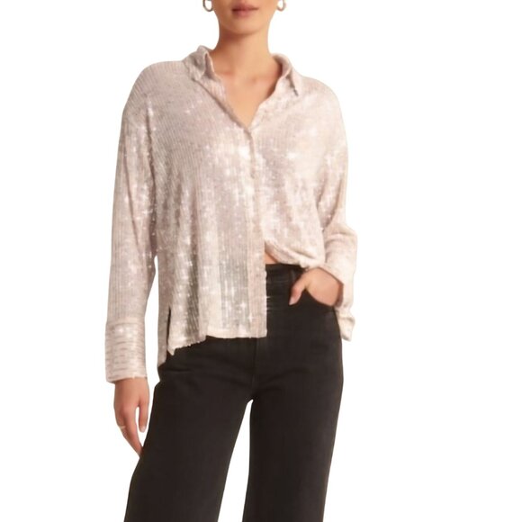 Abercrombie & Fitch Stunning Sequined Silver Blouse Party Holiday Disco Size L - Picture 5 of 7
